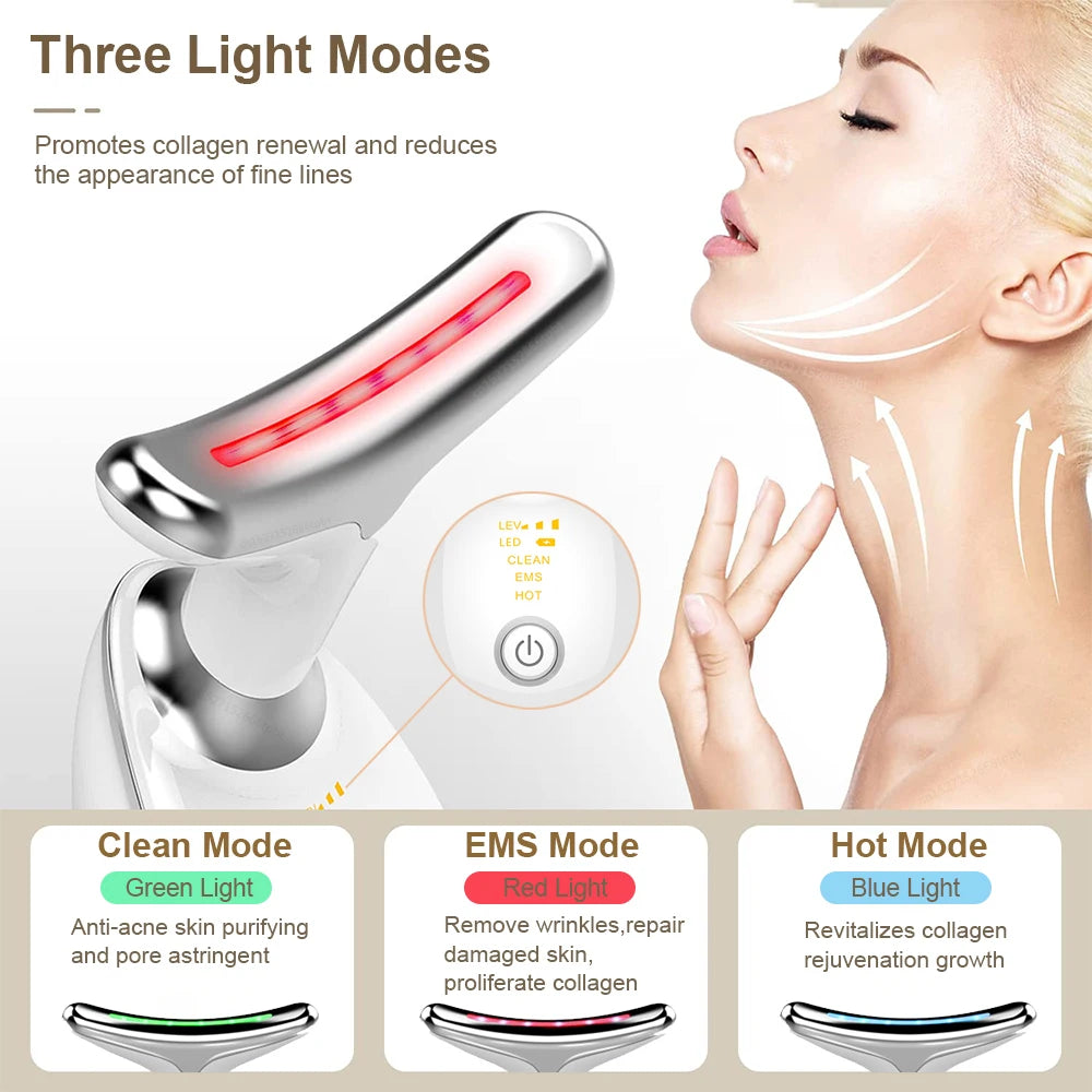 Microcurrent EMS Face Massager with LED Photon Therapy for Lifting, Tightening & Wrinkle Reduction.